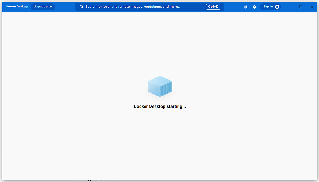 Docker Desktop starting screen