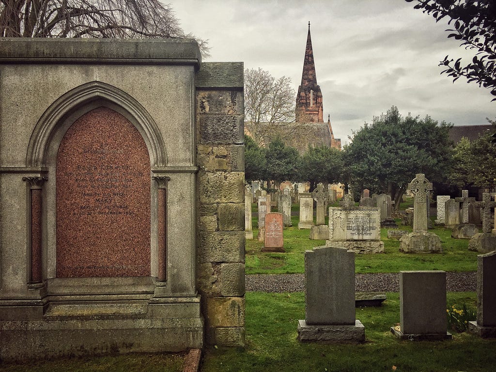 Cemetery in Edinburgh, Scotland on a gloomy day