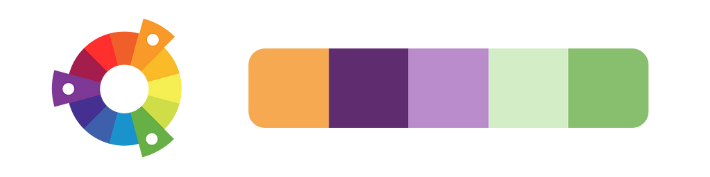 Triadic example: a color palette created from purple, orange, and green.