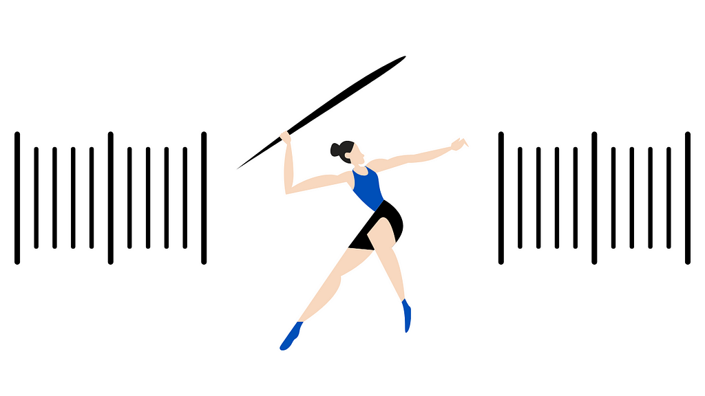 Javelin thrower between measuring lines