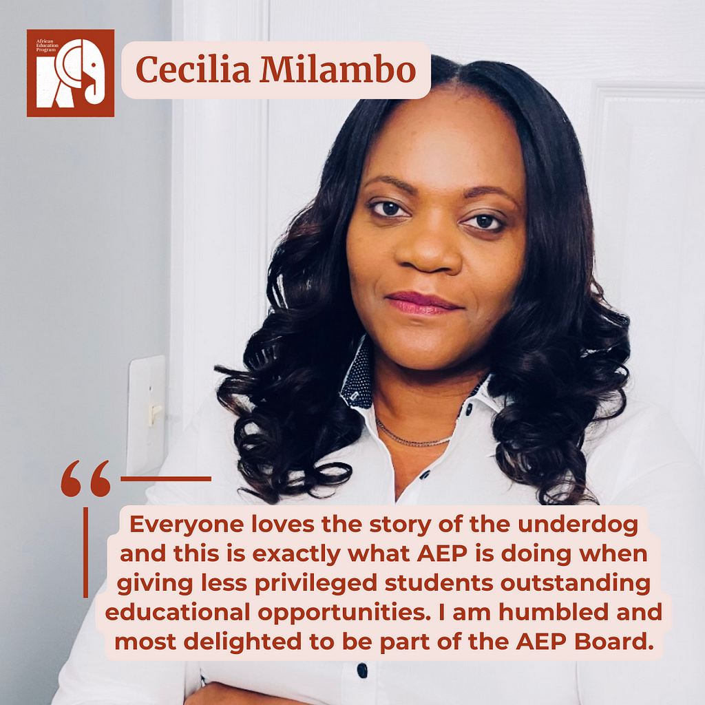 A photo of AEP’s new Board member, Cecilia Milambo.