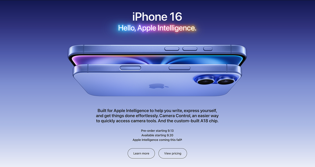 screenshot from apple store, showcasing the Iphone 16