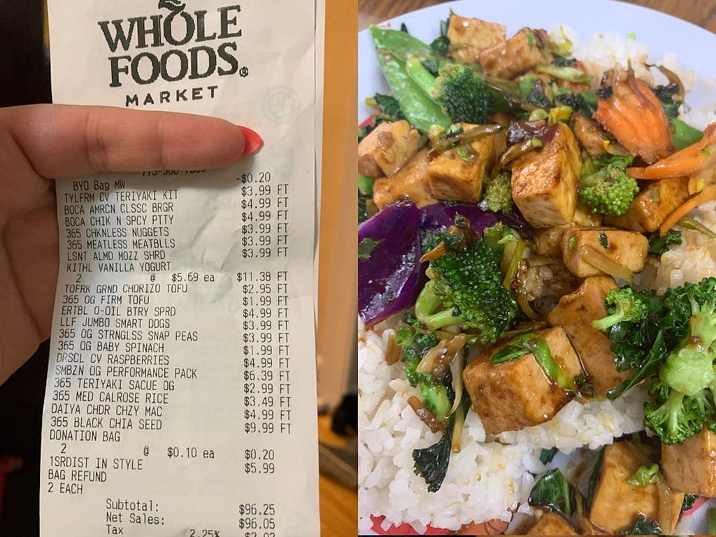 A Whole Foods recipe (left) and stir fry (right).