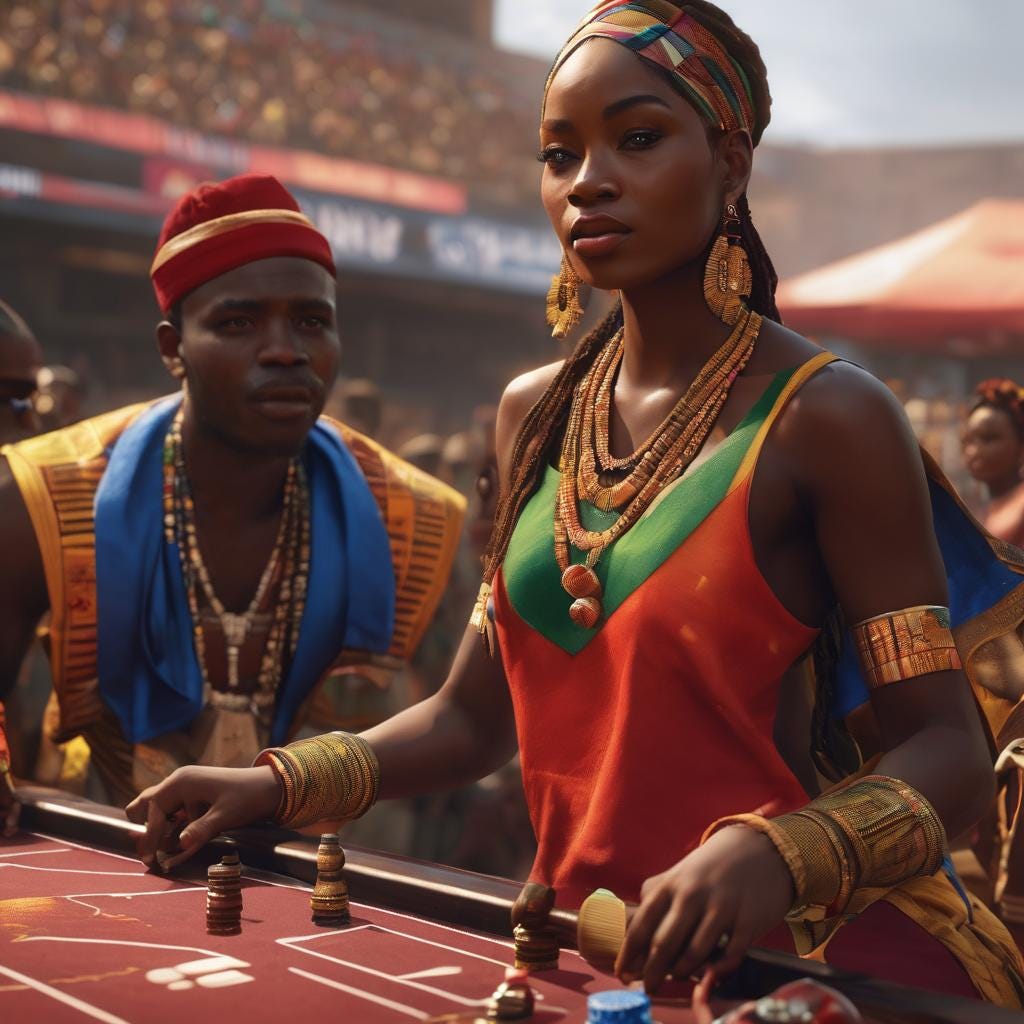 AI generated African woman playing an indoor game in front of a crowd