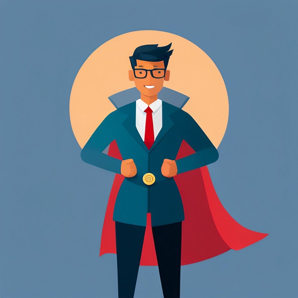 A superhero employee with a cape, not unlike superman or a vampire.