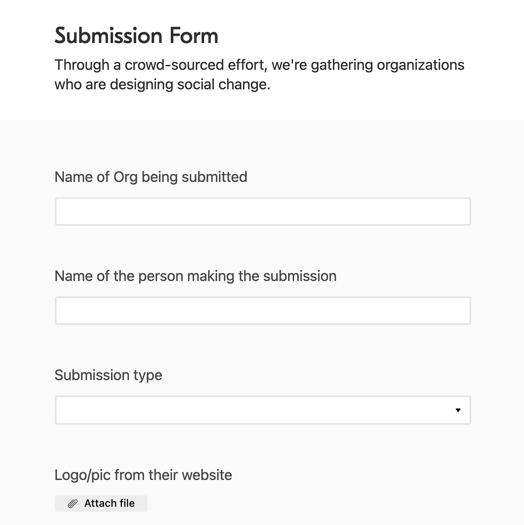 An online submission form used to add new entries to the database