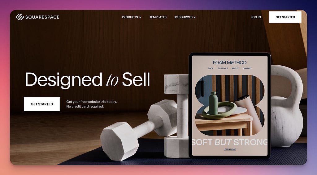 The homepage screenshot of Squarespace, one of the best website builders for SEO