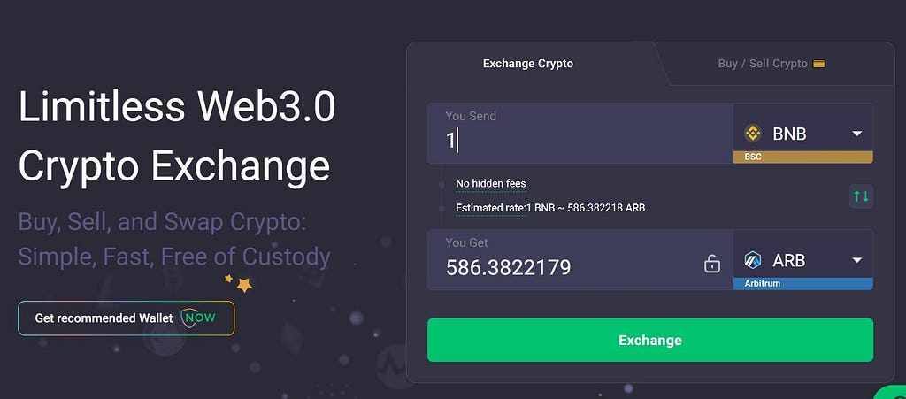 swap BNB for Arbitrum with ChangeNow