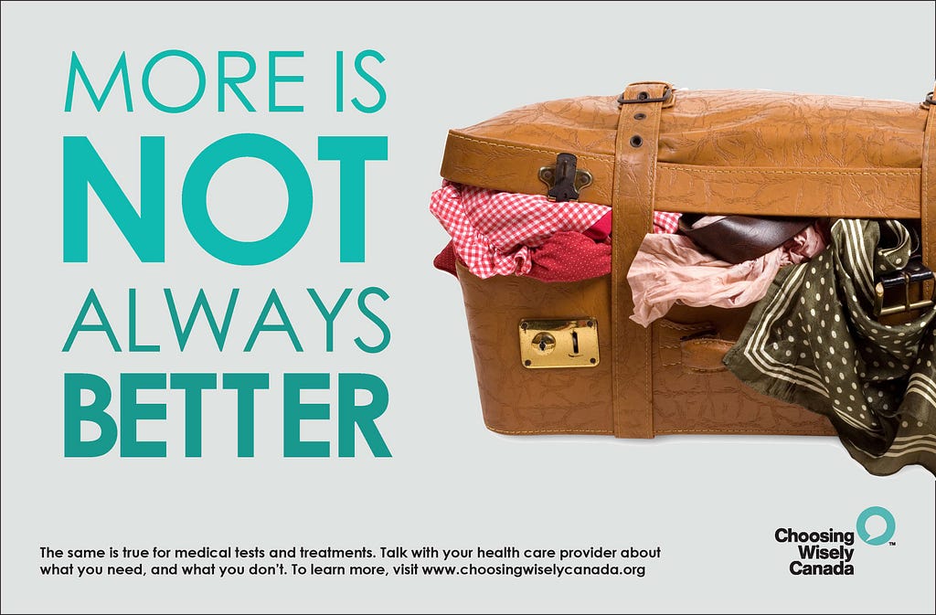 Poster from Choosing Wisely Canada’s “More Is Not Always Better” campaign