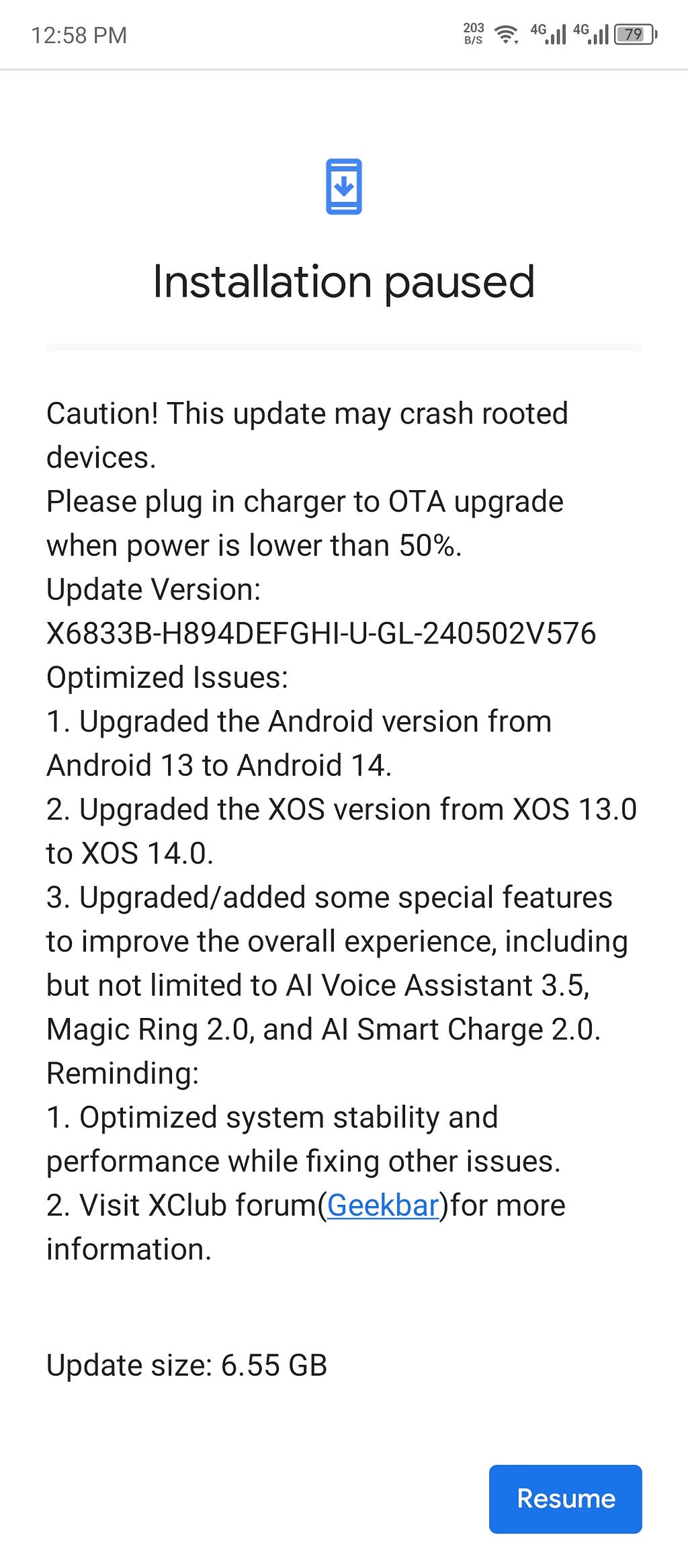 Android 14 update changelog on the Infinix NOTE 30
