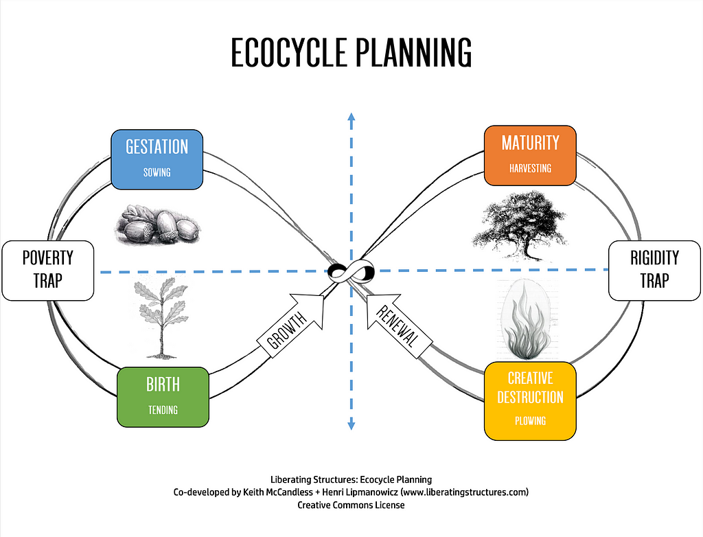 ecocycle planning — from birth to maturity, creative destruction, gestation, and back to birth