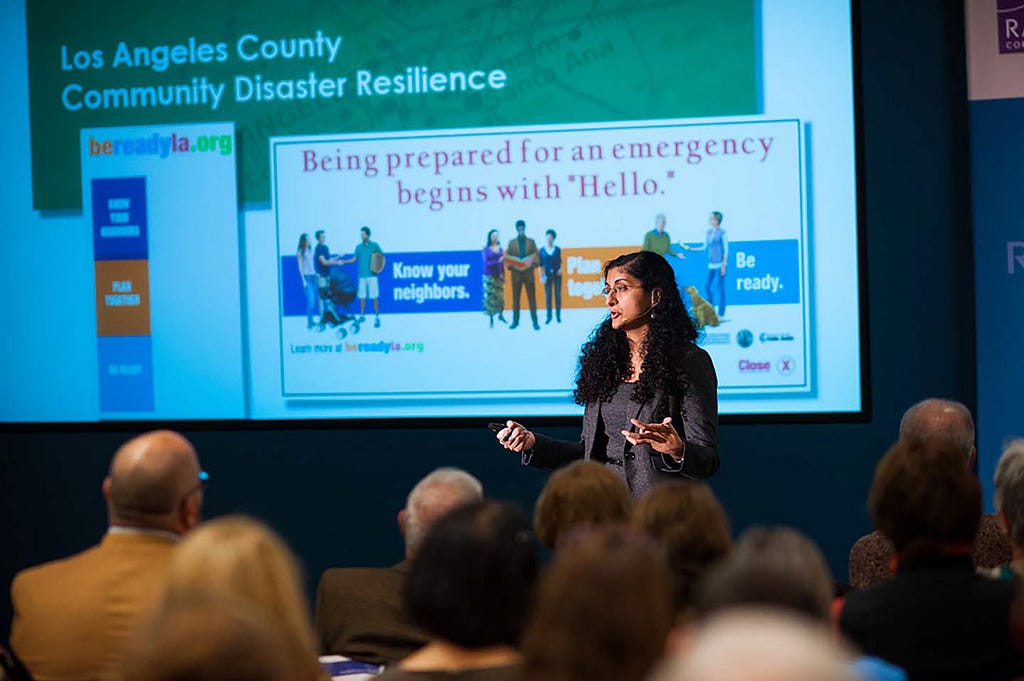 Anita Chandra speaking at a community resilience event at RAND’s Santa Monica headquarters. Photo by Diane Baldwin/RAND Corporation