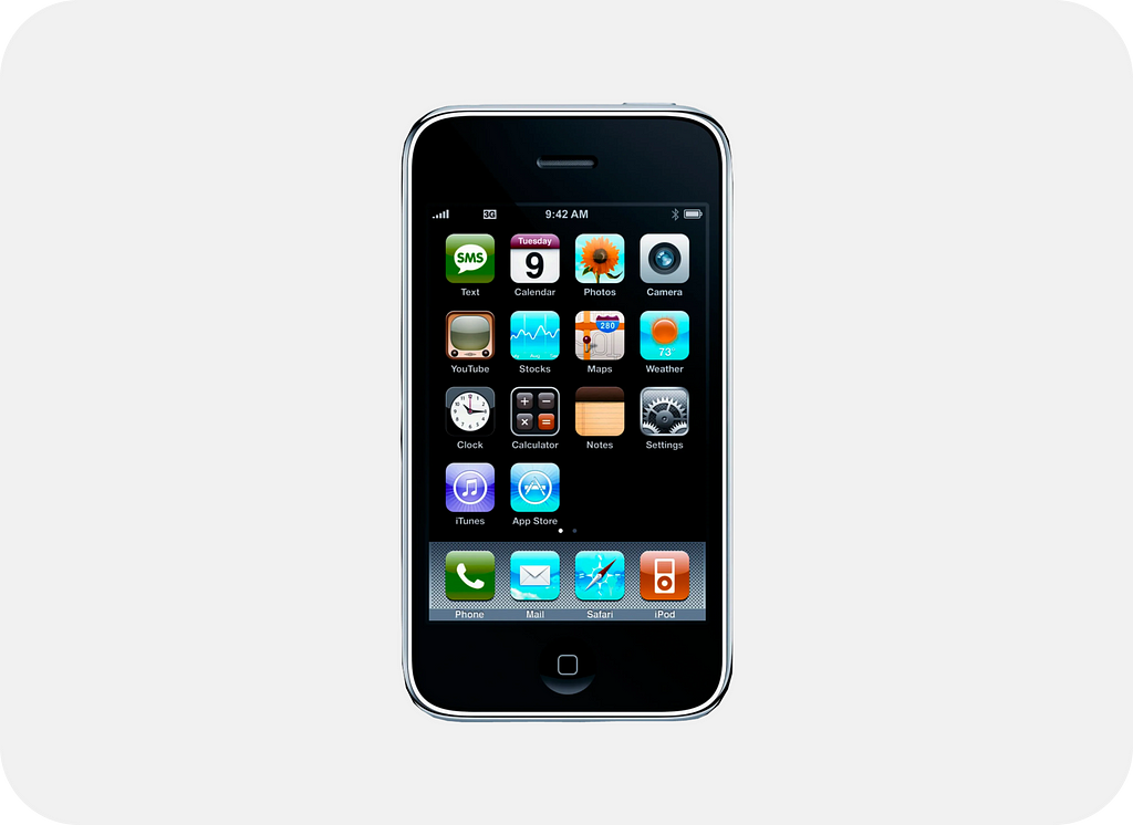 A imagem apresenta o primeiro Iphone 3G, lançado em 2007