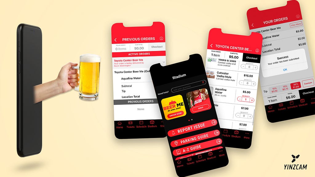 The BeerMe experience inside the Houston Rockets mobile app. Developed by YinzCam.