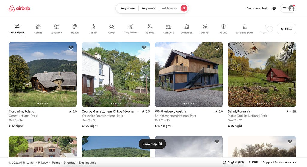 Screenshot of Airbnb website.