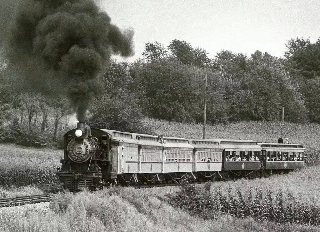 A picture of an old train in motion