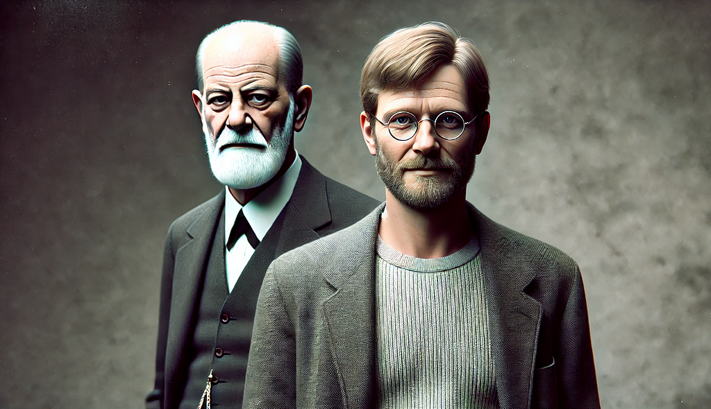 Carl Gustav Jung and Siegmund Freud standing next to each other on a portrait style wide format image