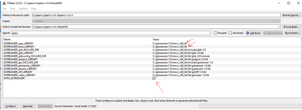 Build opencv with Gstreamer configuration of Cmake