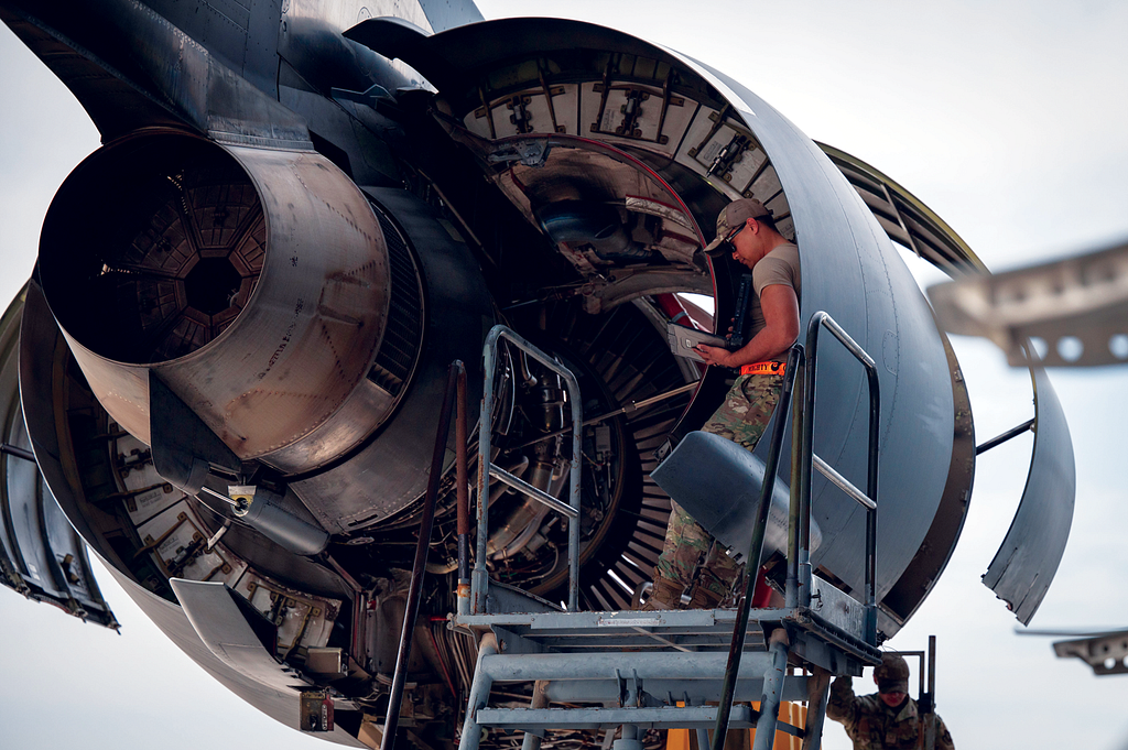 Photo of military aircraft mechanic.