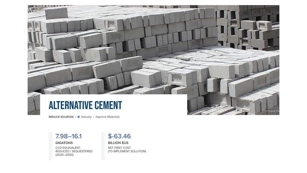 Stacks of pale grey bricks. Text overlayed says “Alternative Cement”.