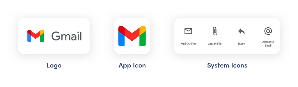 The difference between icons types: Logo, app icon, system icons