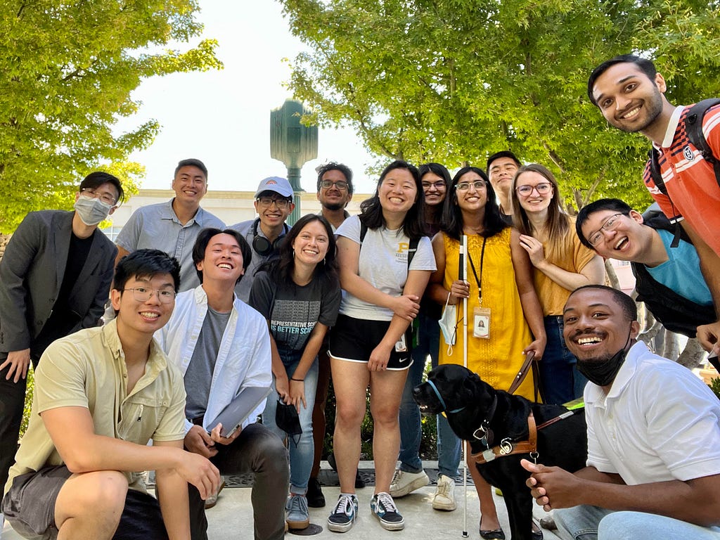 The 2022 CZI intern class! From left to right: Terry, Mark, Elias, Albert, Eric, Siena, Rohan, Jess, Purva, Trisha, Matt (me), Sav, Duke, Larry, Tapan; missing: Angela, Dalia, Nick