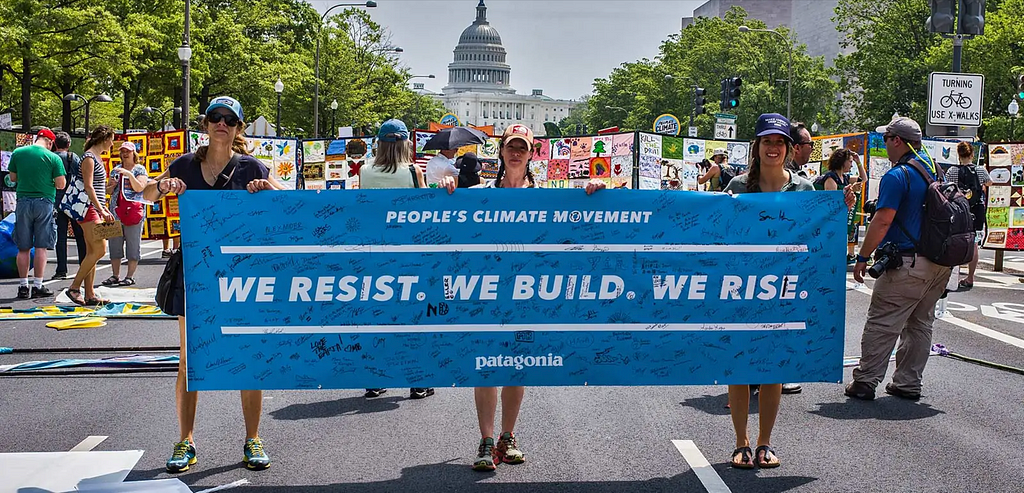 Patagonia employees marching for a people’s climate movement