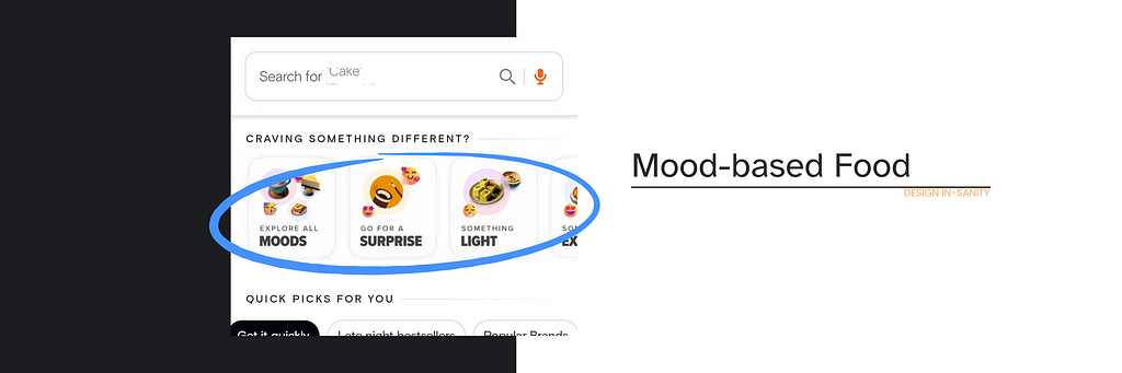 Screenshot of Swiggy’s app showing the categories of food based on how we are feeling.