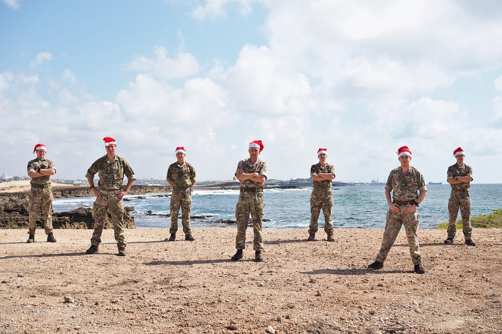 British Soldiers deployed to Somalia during Christmas.