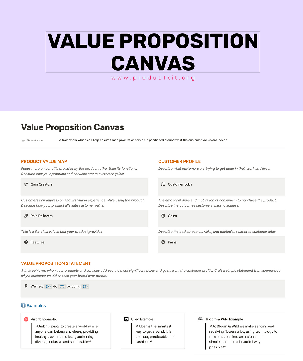 Value Proposition Canvas Notion Template