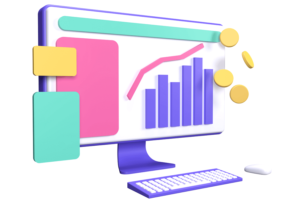 An illustrated example of marketing platform analytics on a desktop computer.