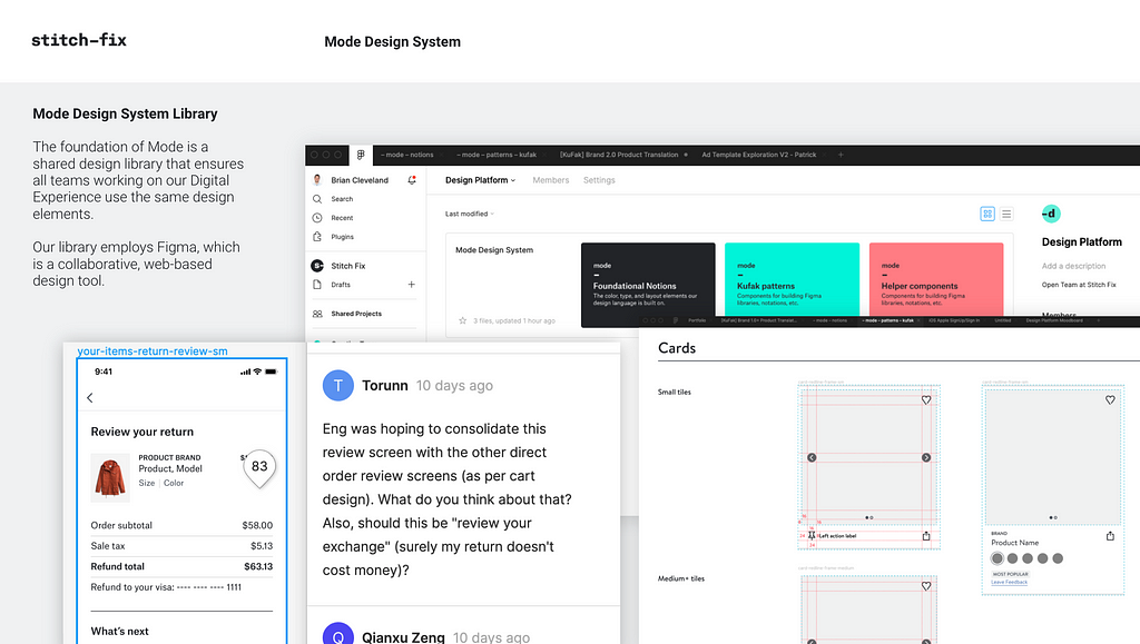 Screenshots of Figma with UI components and collaboration highlighted