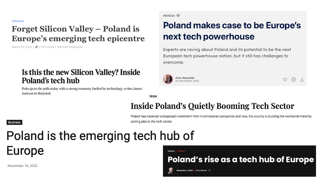 Headlines from press outlets writing about the Polish tech sector.