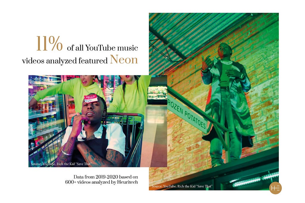 Heuritech’s YouTube video analysis detected neon as fashion trend in hip-hop