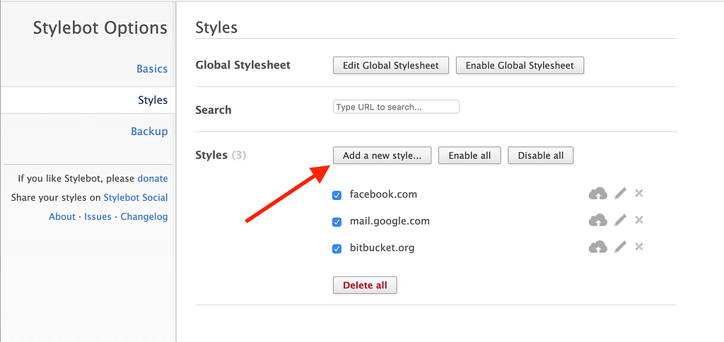 Stylebot’s options screen.