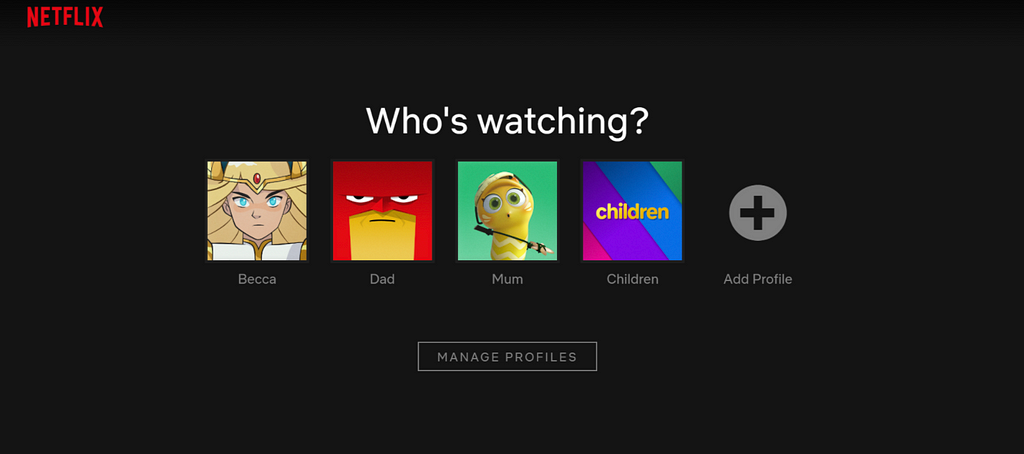 Netflix user selection screen