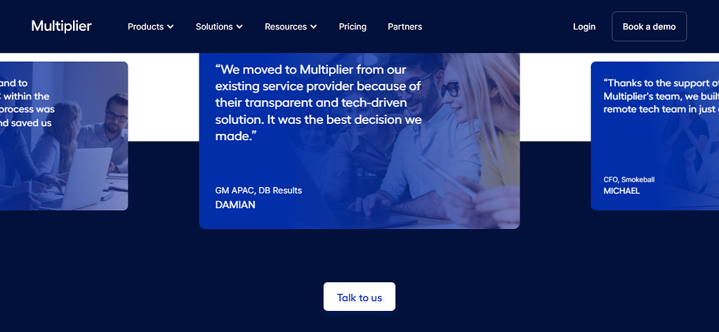 Interface of the section on Multiplier landing page