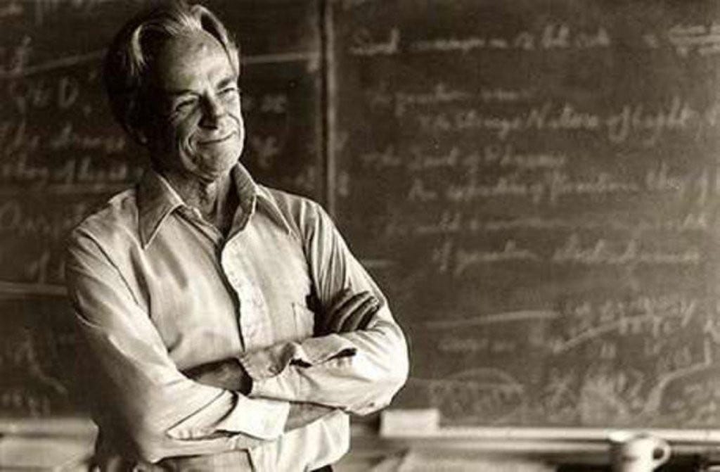 Richard Feynman in front of a blackboard