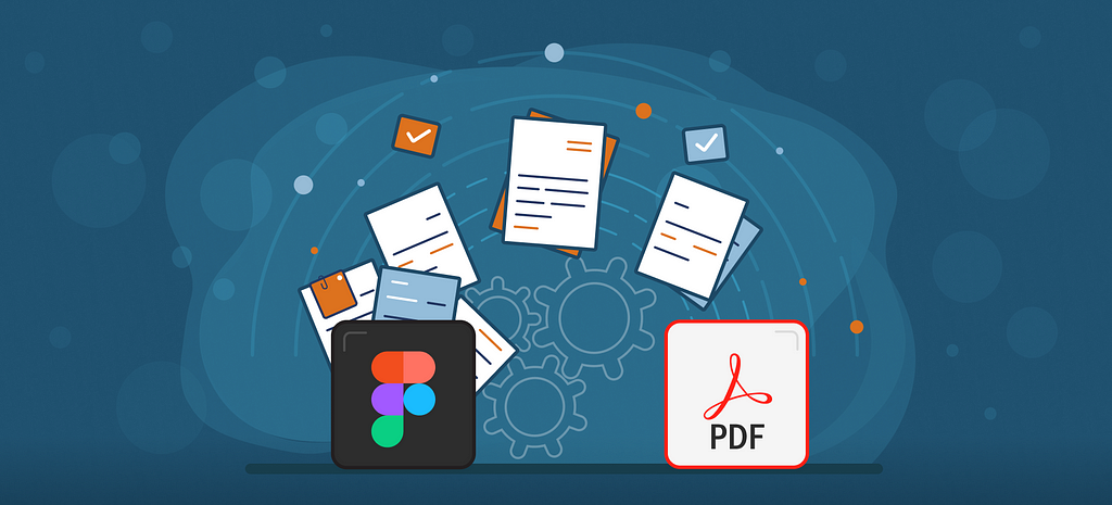 Graphic depicting a Figma file converting to PDF