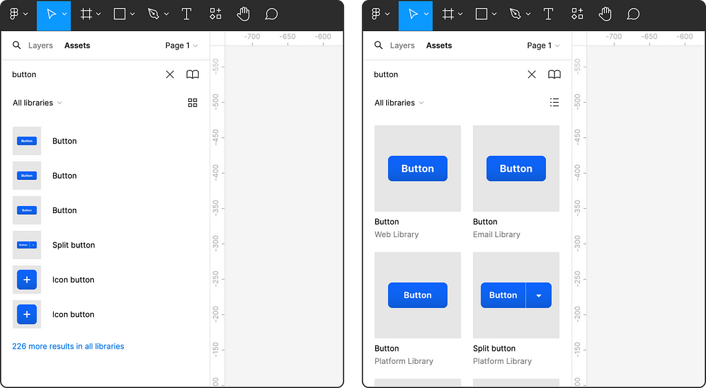 Assets preview comparisons. Scanning and recognizing differences between similar components on both layouts is hard.