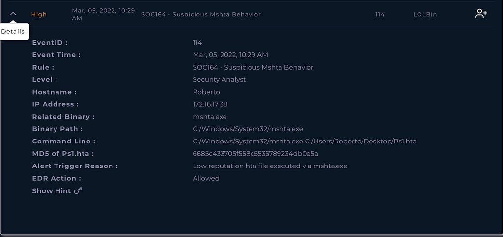 SOC164 — Suspicious mshta.exe Behavior (LetsDefend)