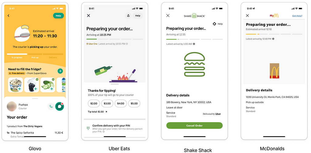 Examples of delivery apps order screen