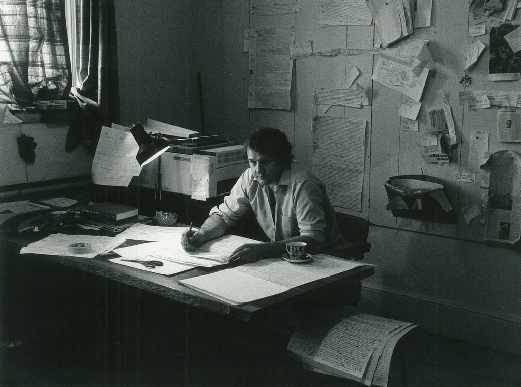 Jeremy Griffith at his work desk in 1982