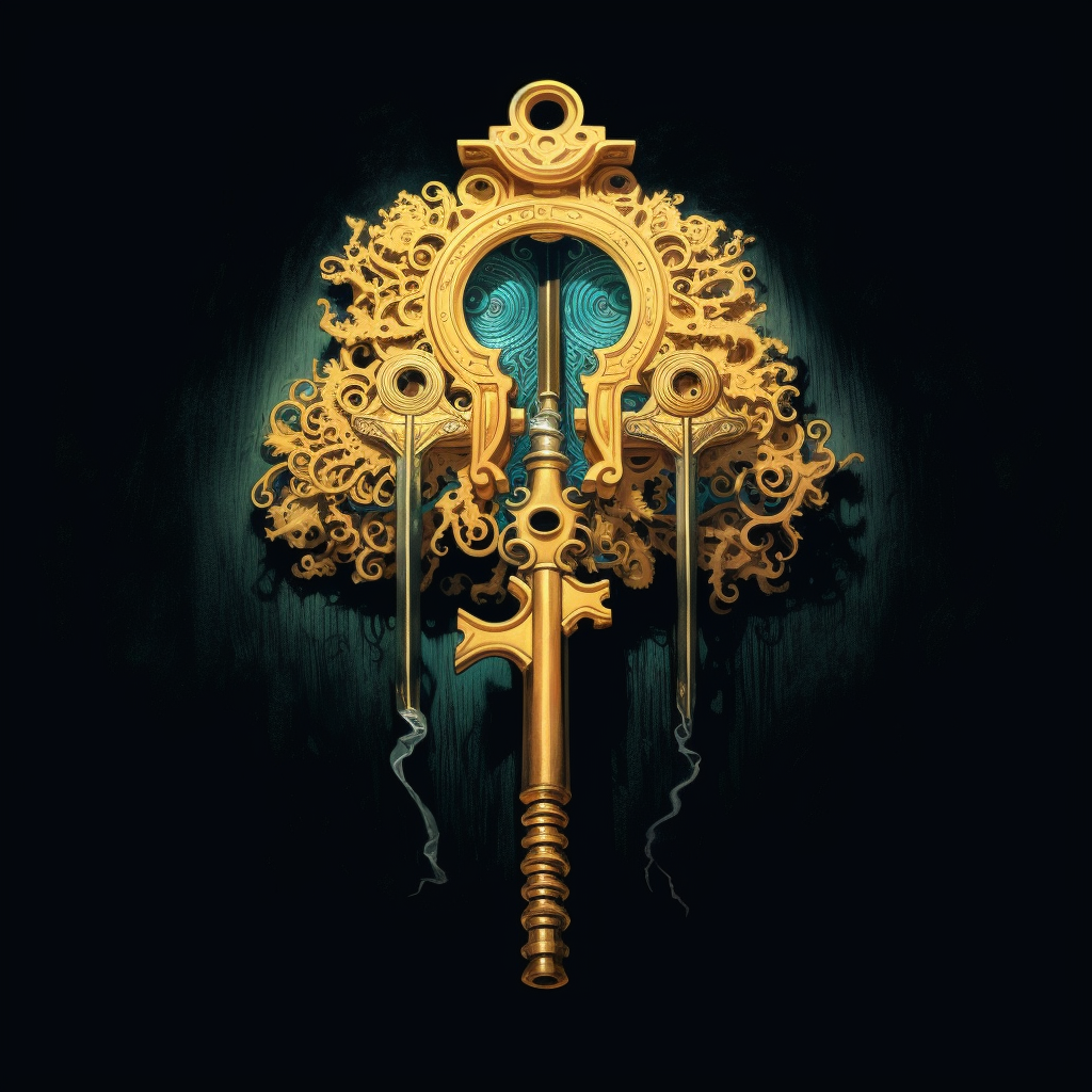 artist’s drawing of a key in a fantasy style — image is intended to depict key sharding in relation to secure multiparty computation