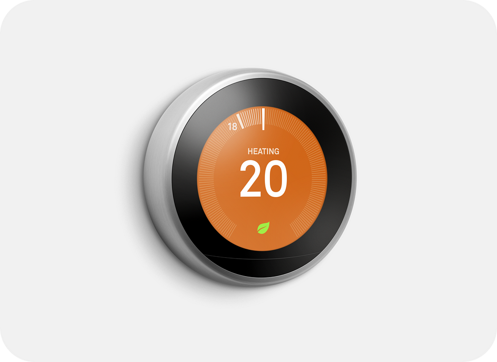 A imagem apresenta o termóstato Google Nest