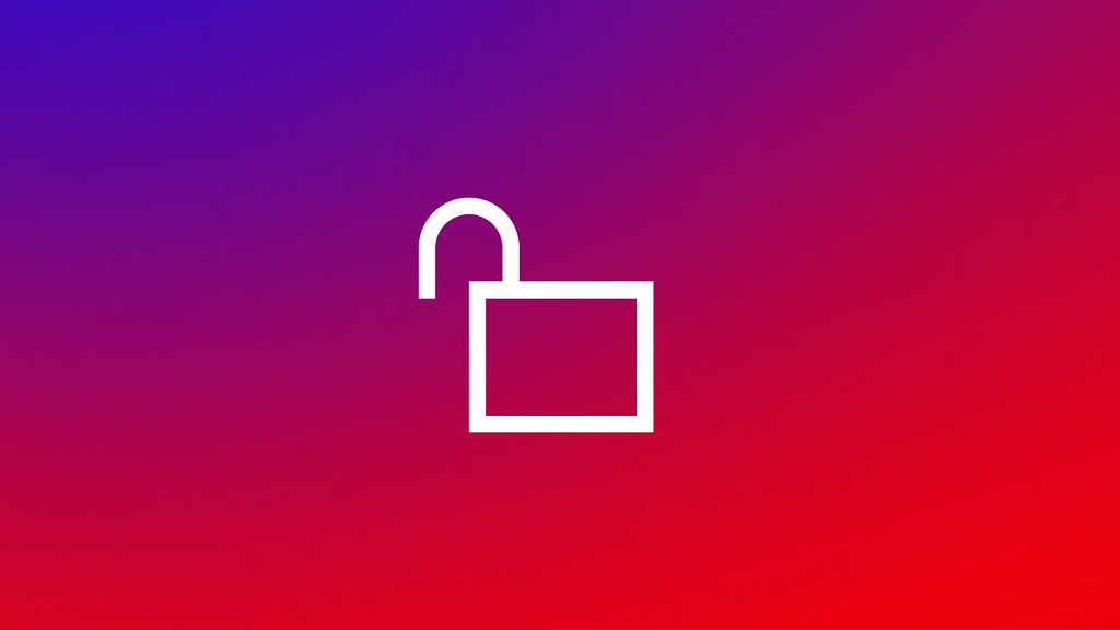 A gradient background from blue to red with a unlocked lock white icon on the middle