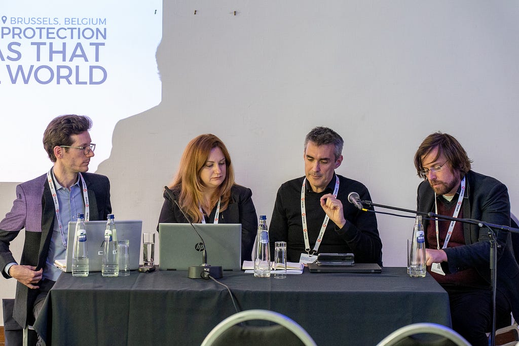 Left to right: Alexander Barclay, Delegate for State of Geneva, Lusine Vardanyan of Palacký University Olomouc, Alexis Roussel, COO of Nym and Harry Halpin, CEO of Nym