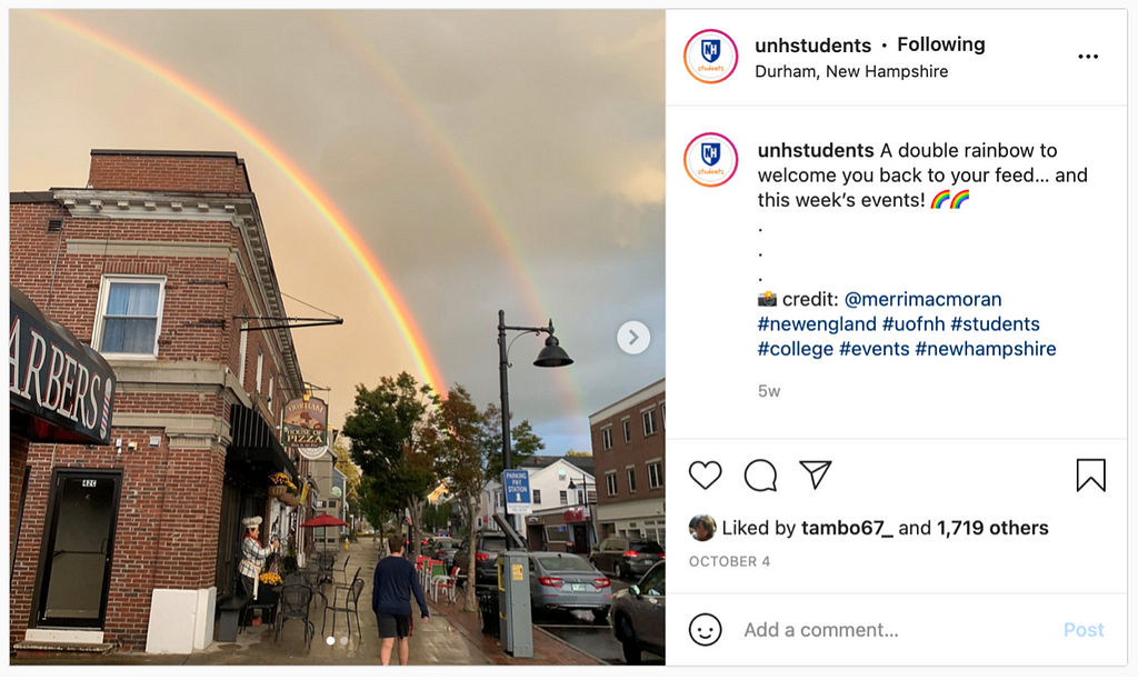 UNH Students Top Five Instagram Posts of 2021 #4: Nothing Beats a Double Rainbow