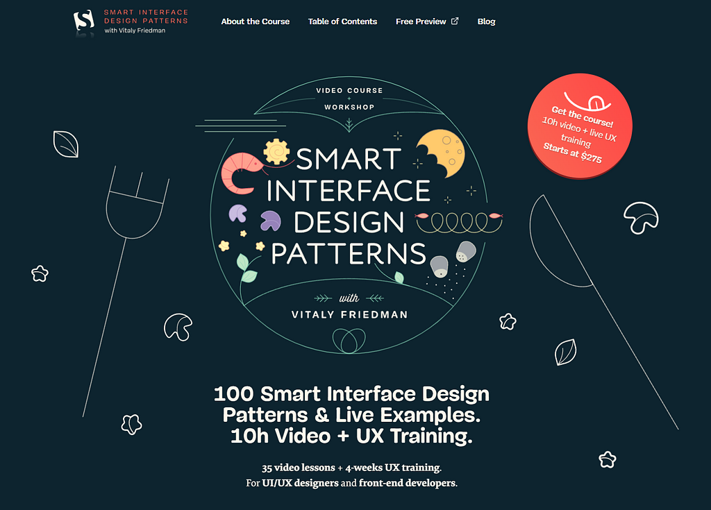Screenshot of the Smart Interface Design Patterns website