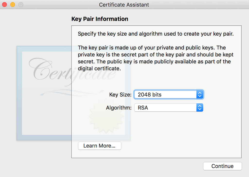 Specify the Algorithm and Key Size